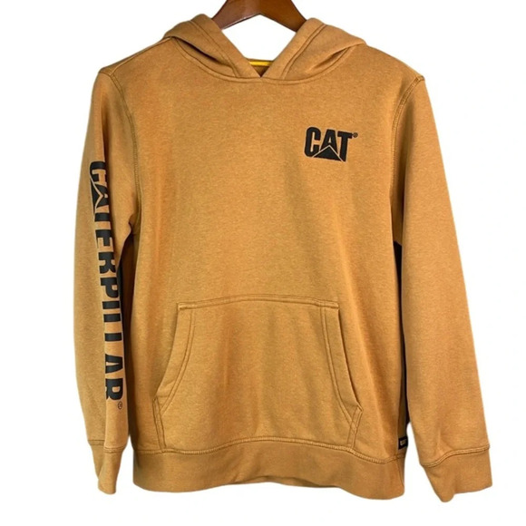 CAT Caterpillar Girls Pullover Hoodie Dijon Brown Embroidered Logo Spellout XL - Picture 2 of 12